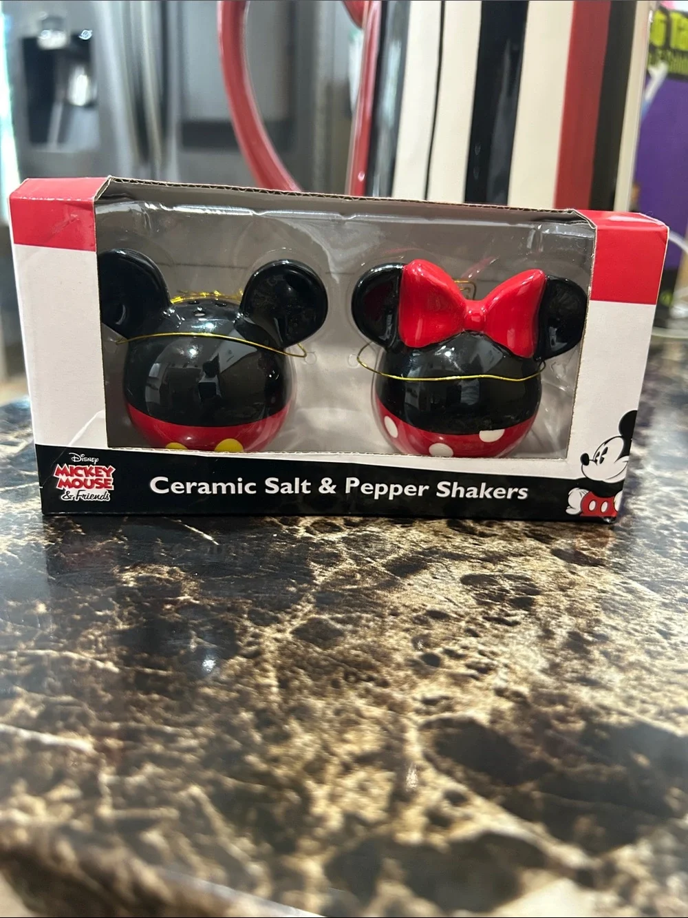 Disney Mickey & Minnie Ceramic Salt and Pepper Shakers - Black, Red, White